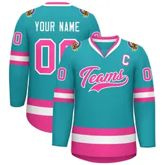 Aqua Pink-White Classic Style Hockey Jersey