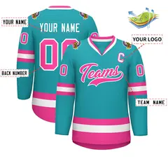 Aqua Pink-White Classic Style Hockey Jersey 2