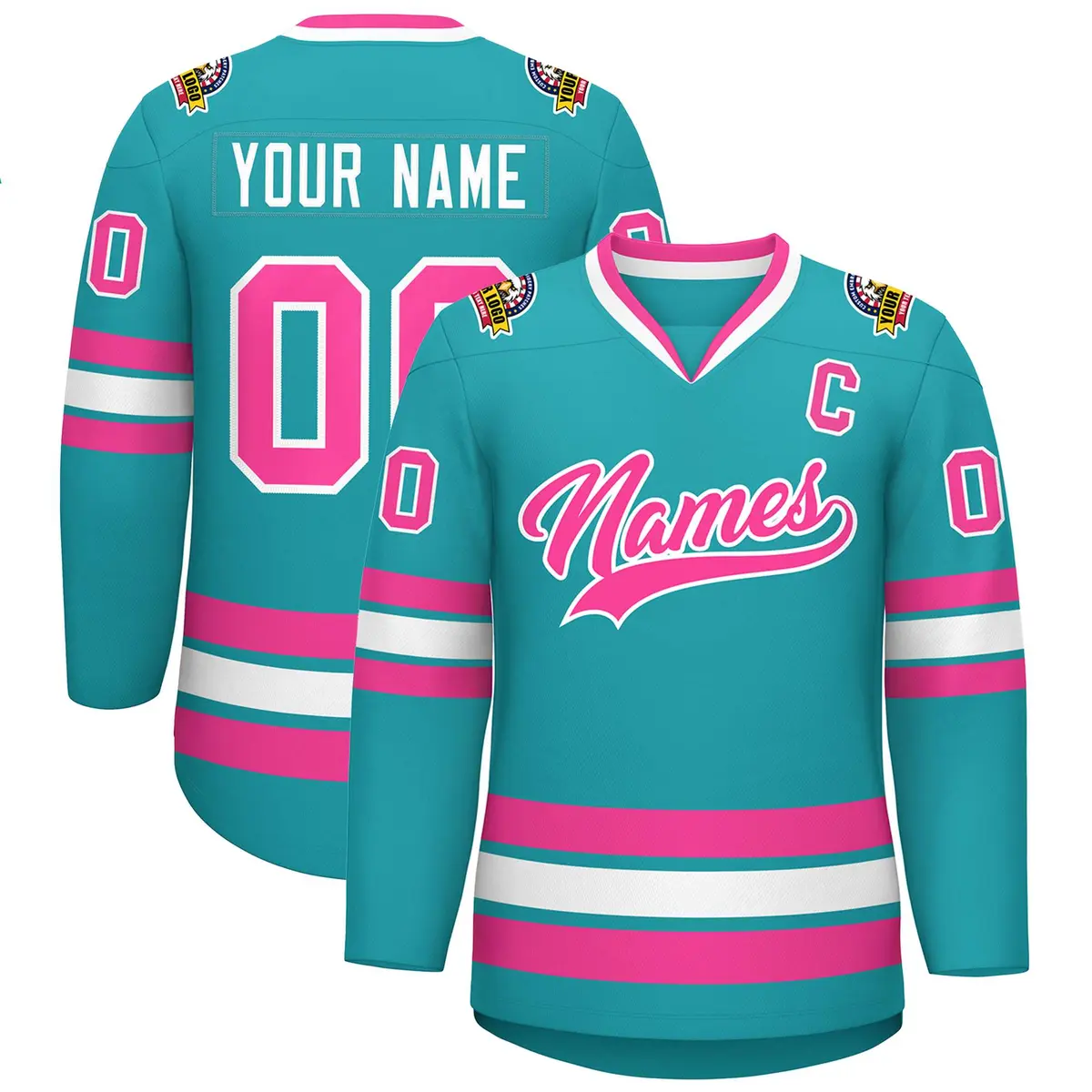 Aqua Pink-White Classic Style Hockey Jersey