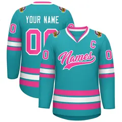 Aqua Pink-White Classic Style Hockey Jersey
