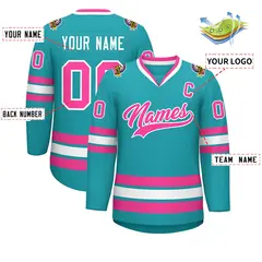 Aqua Pink-White Classic Style Hockey Jersey 2
