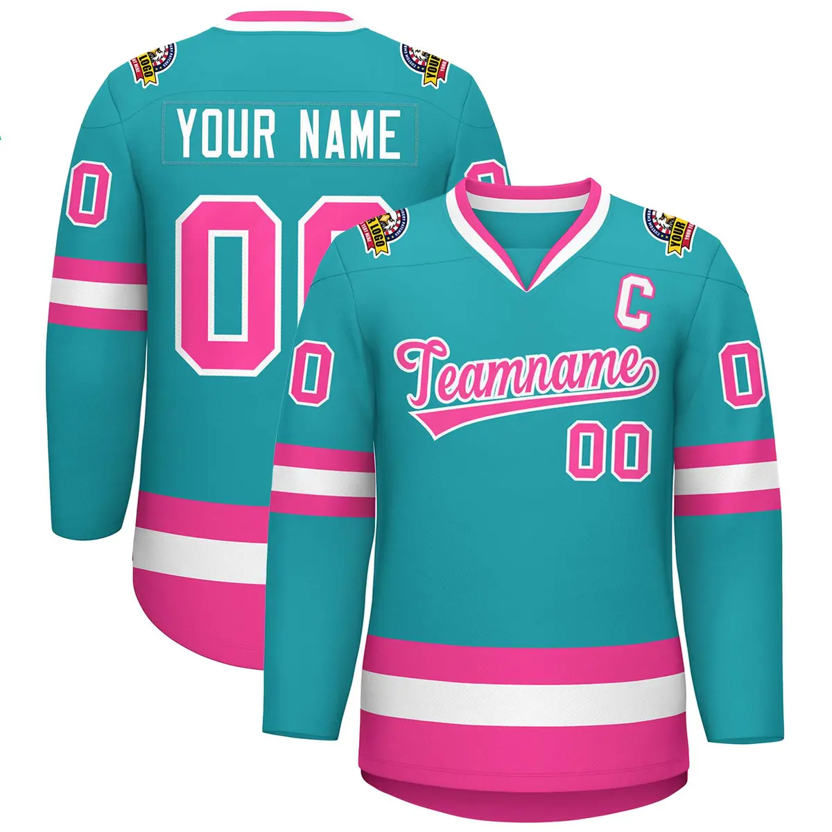 Aqua Pink-White Classic Style Hockey Jersey