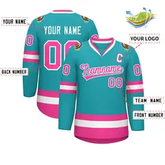 Aqua Pink-White Classic Style Hockey Jersey 2