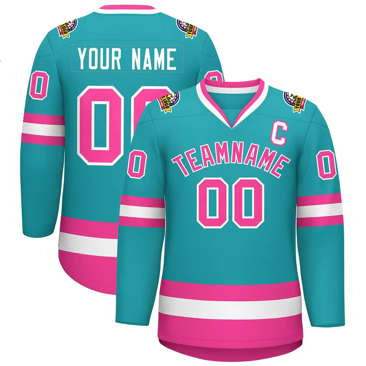 Aqua Pink-White Classic Style Hockey Jersey