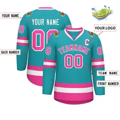 Aqua Pink-White Classic Style Hockey Jersey 2