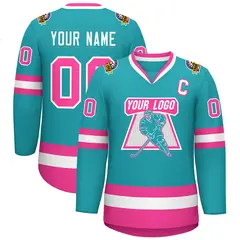 Aqua Pink-White Classic Style Hockey Jersey