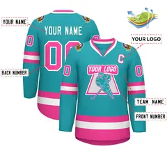 Aqua Pink-White Classic Style Hockey Jersey 2