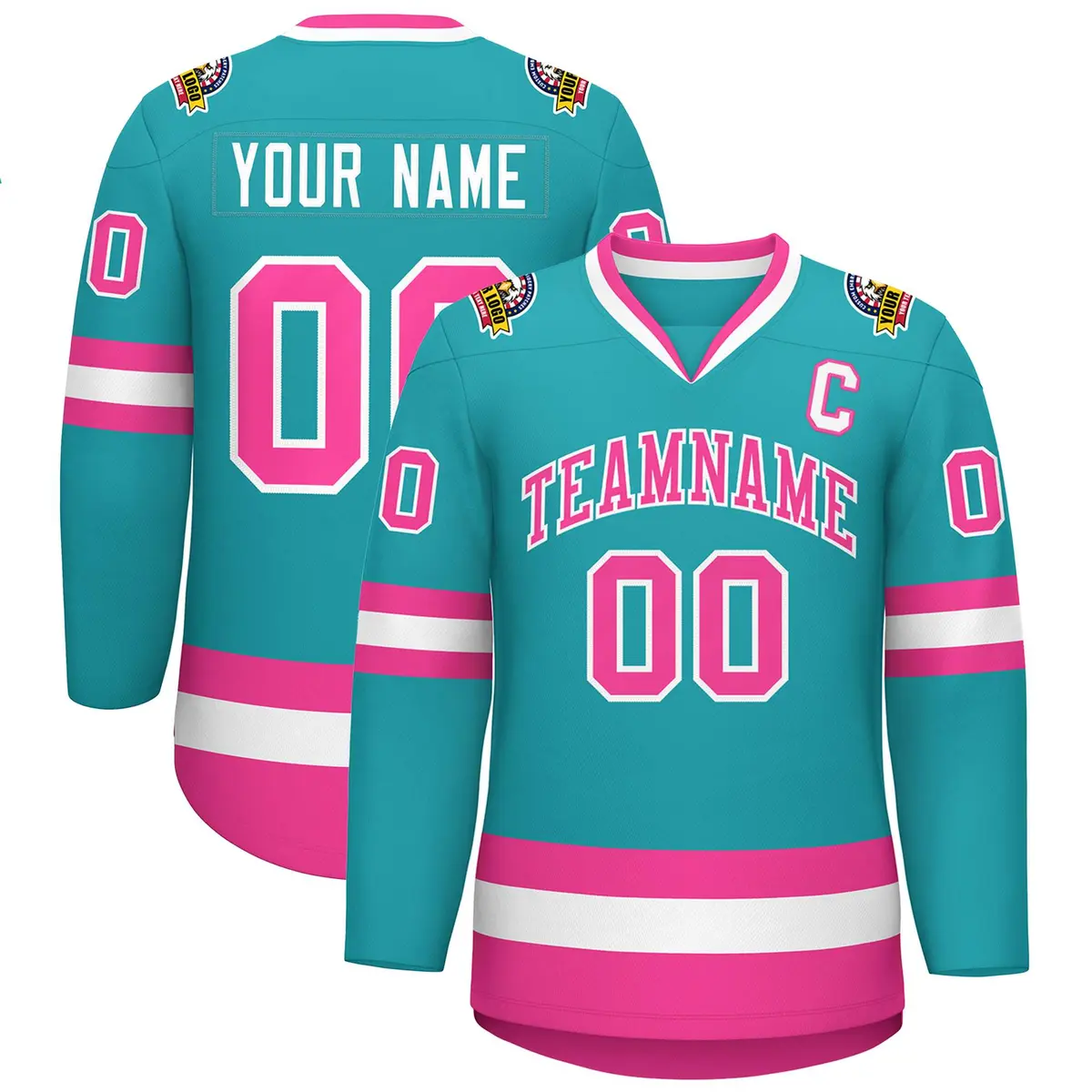 Aqua Pink-White Classic Style Hockey Jersey