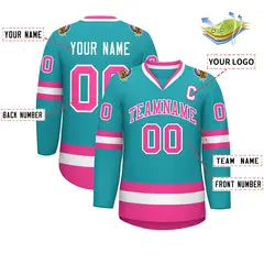 Aqua Pink-White Classic Style Hockey Jersey 2
