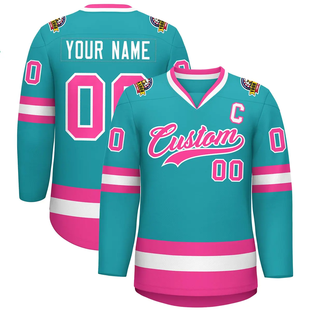 Aqua Pink-White Classic Style Hockey Jersey