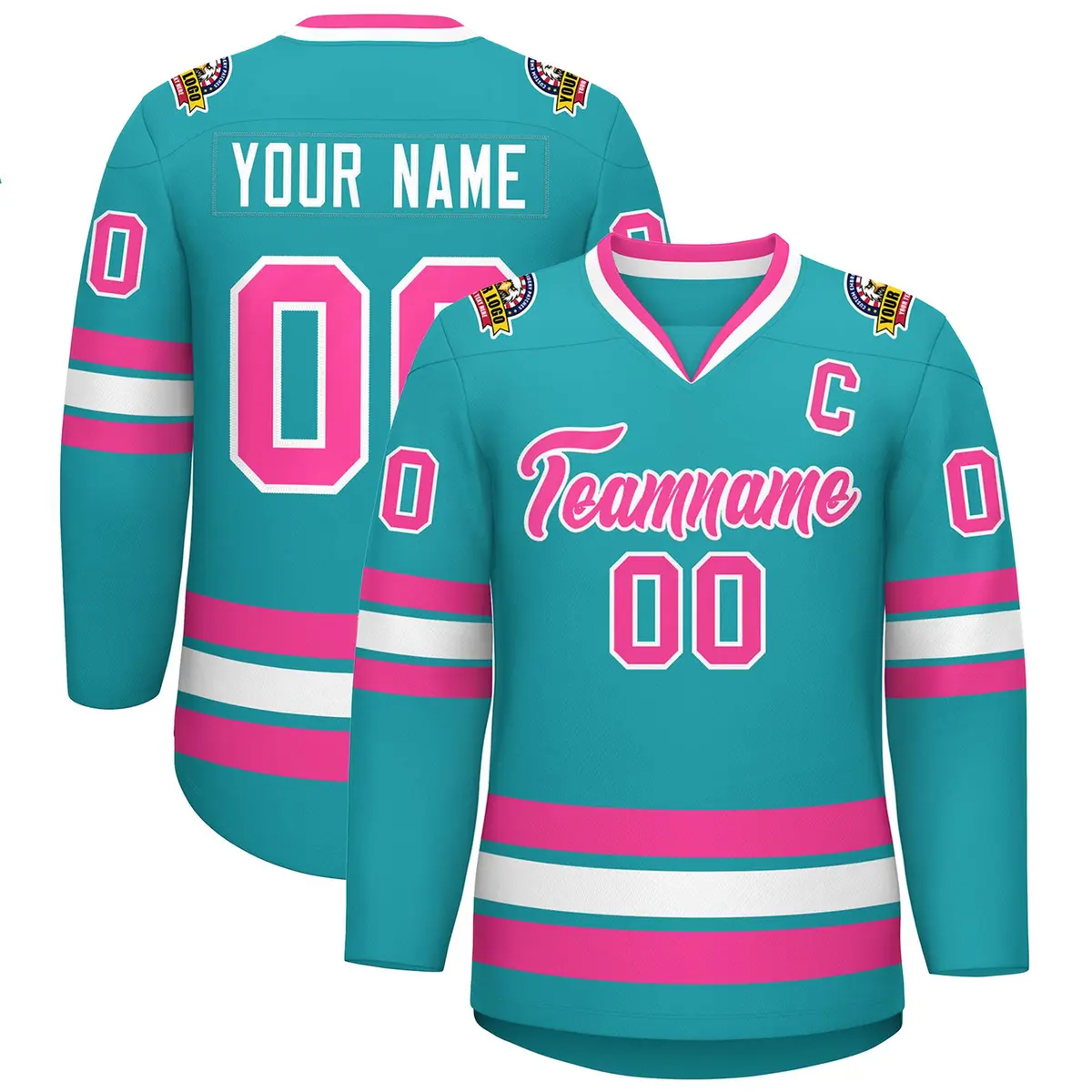 Aqua Pink-White Classic Style Hockey Jersey