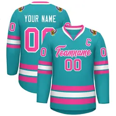 Aqua Pink-White Classic Style Hockey Jersey 1