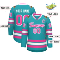Aqua Pink-White Classic Style Hockey Jersey 2