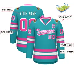 Aqua Pink-White Classic Style Hockey Jersey 2