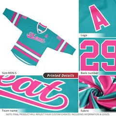 Aqua Pink-White Classic Style Hockey Jersey 3
