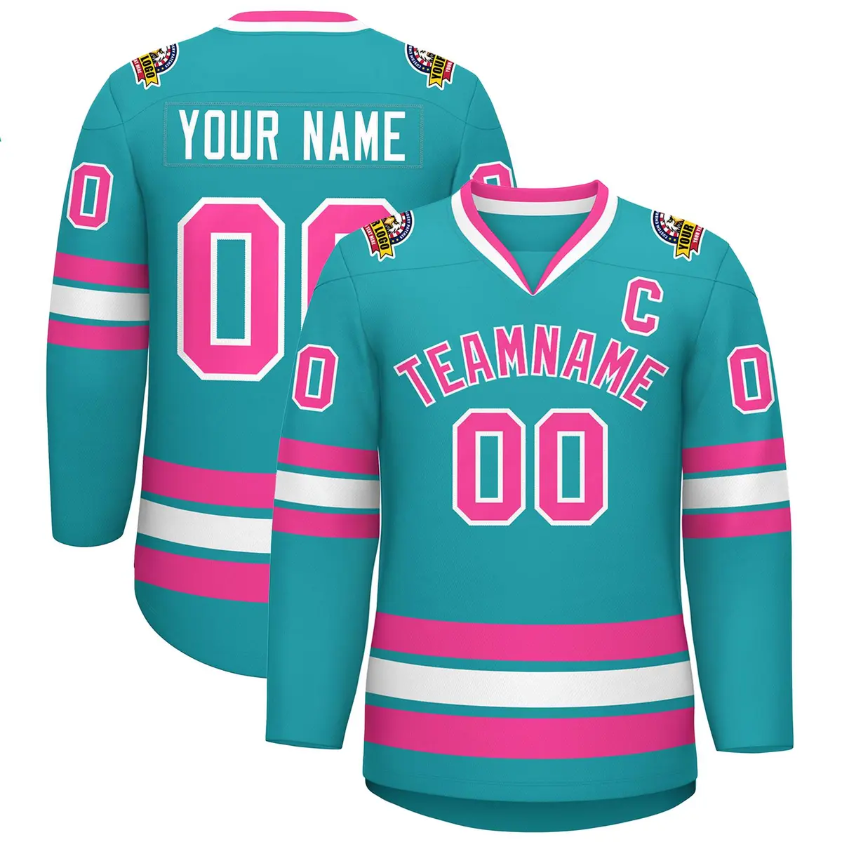 Aqua Pink-White Classic Style Hockey Jersey