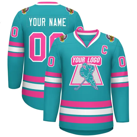 Aqua Pink-White Classic Style Hockey Jersey
