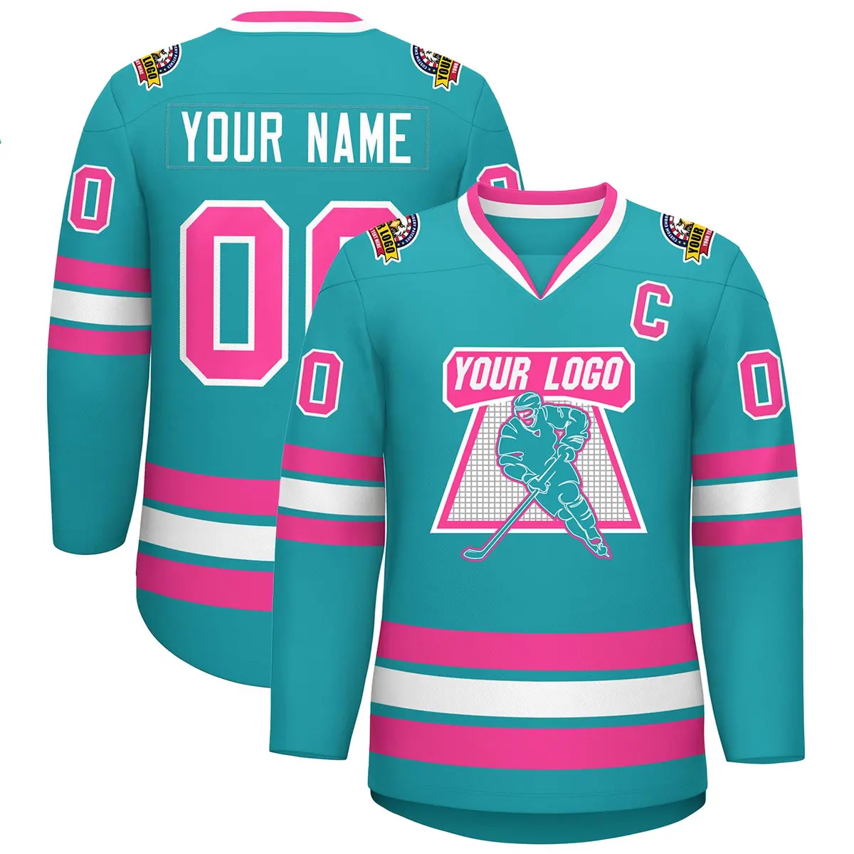 Aqua Pink-White Classic Style Hockey Jersey
