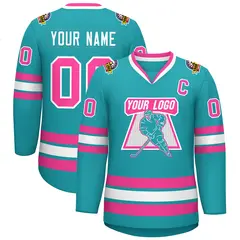 Aqua Pink-White Classic Style Hockey Jersey