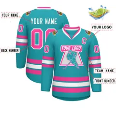 Aqua Pink-White Classic Style Hockey Jersey 2