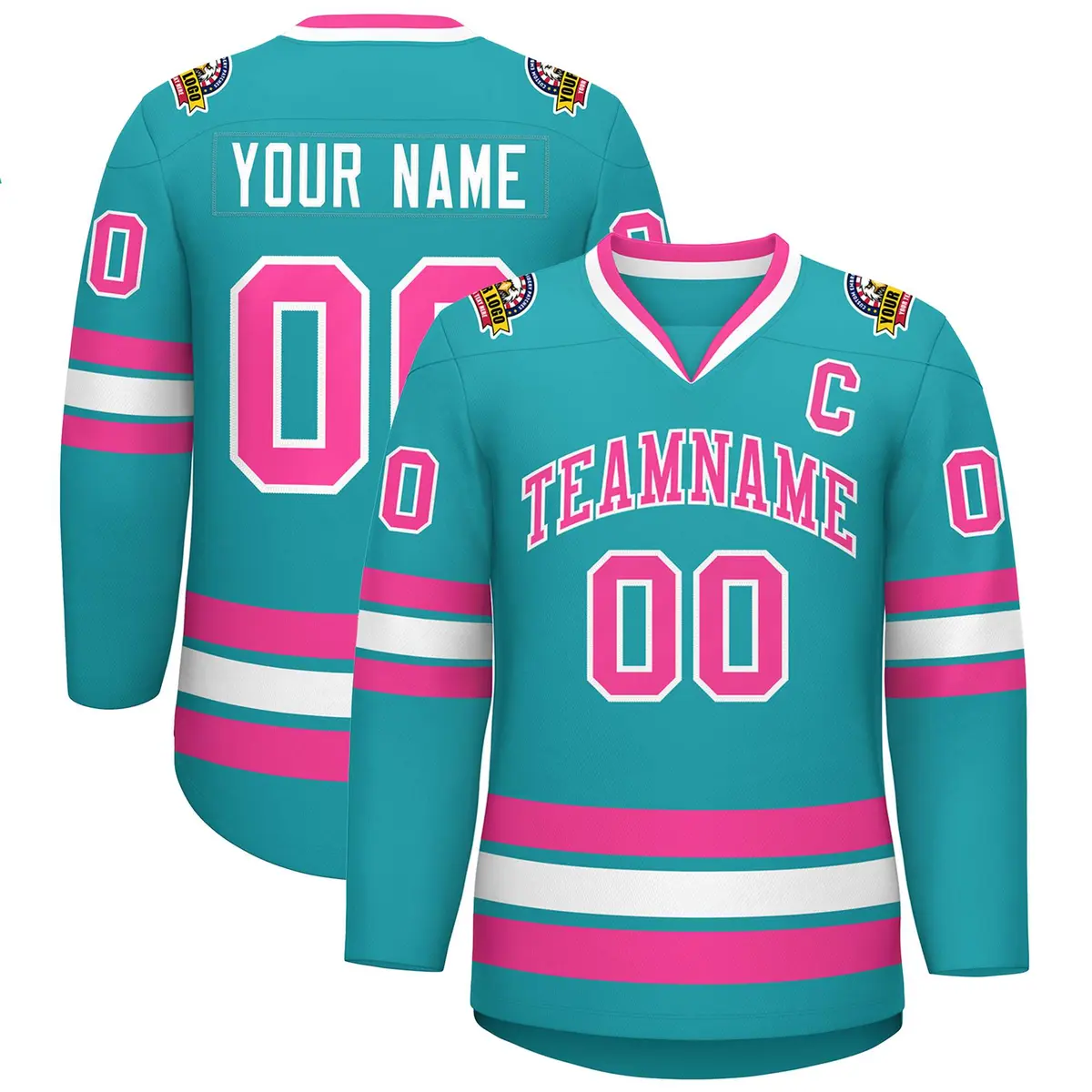 Aqua Pink-White Classic Style Hockey Jersey