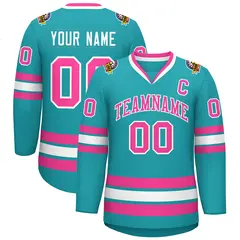 Aqua Pink-White Classic Style Hockey Jersey 1