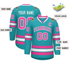 Aqua Pink-White Classic Style Hockey Jersey 2