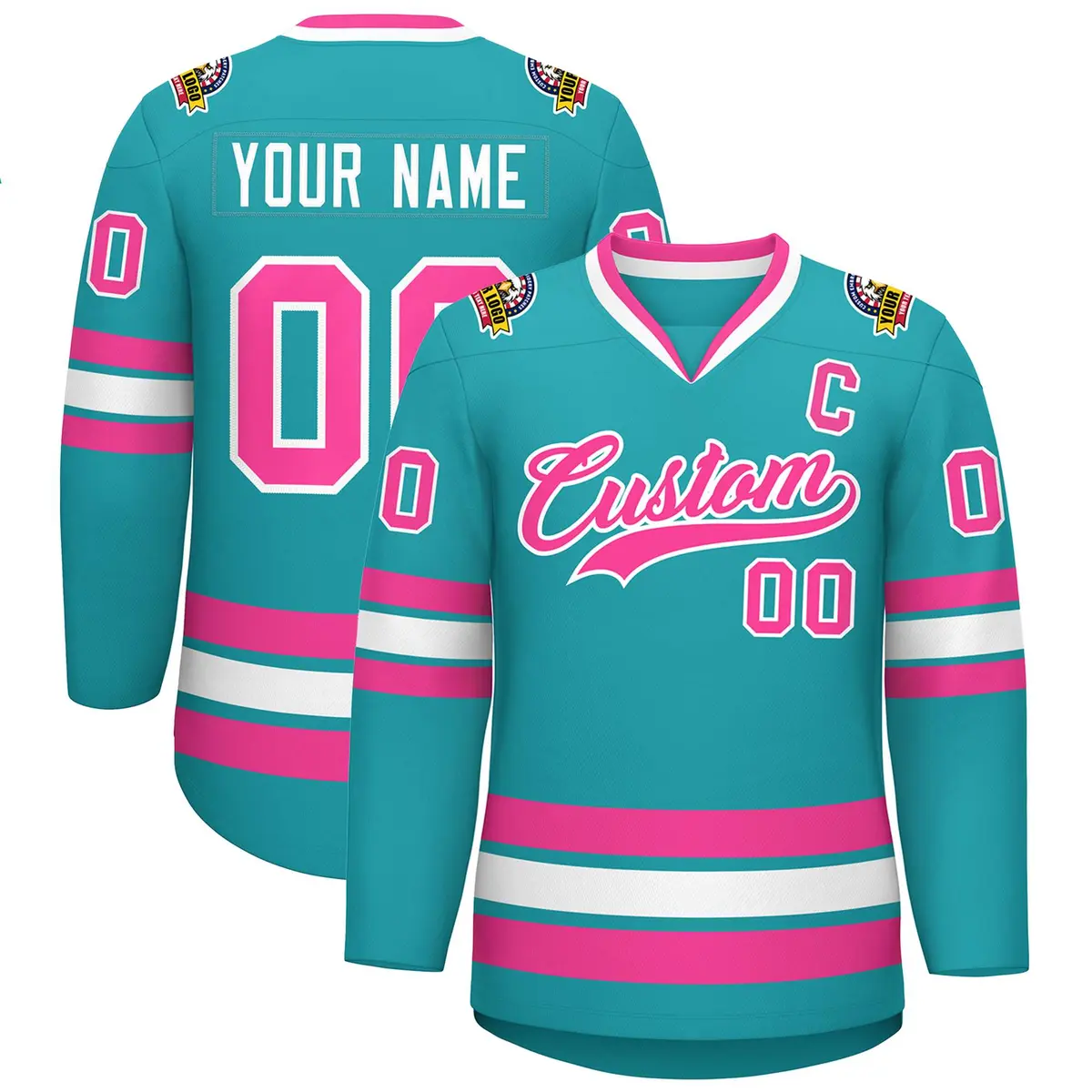 Aqua Pink-White Classic Style Hockey Jersey
