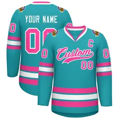 Aqua Pink-White Classic Style Hockey Jersey