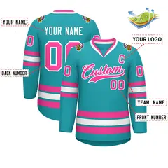 Aqua Pink-White Classic Style Hockey Jersey 2
