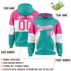 Aqua Pink White Color Block Varsity Letterman Jacket Hoodie 4