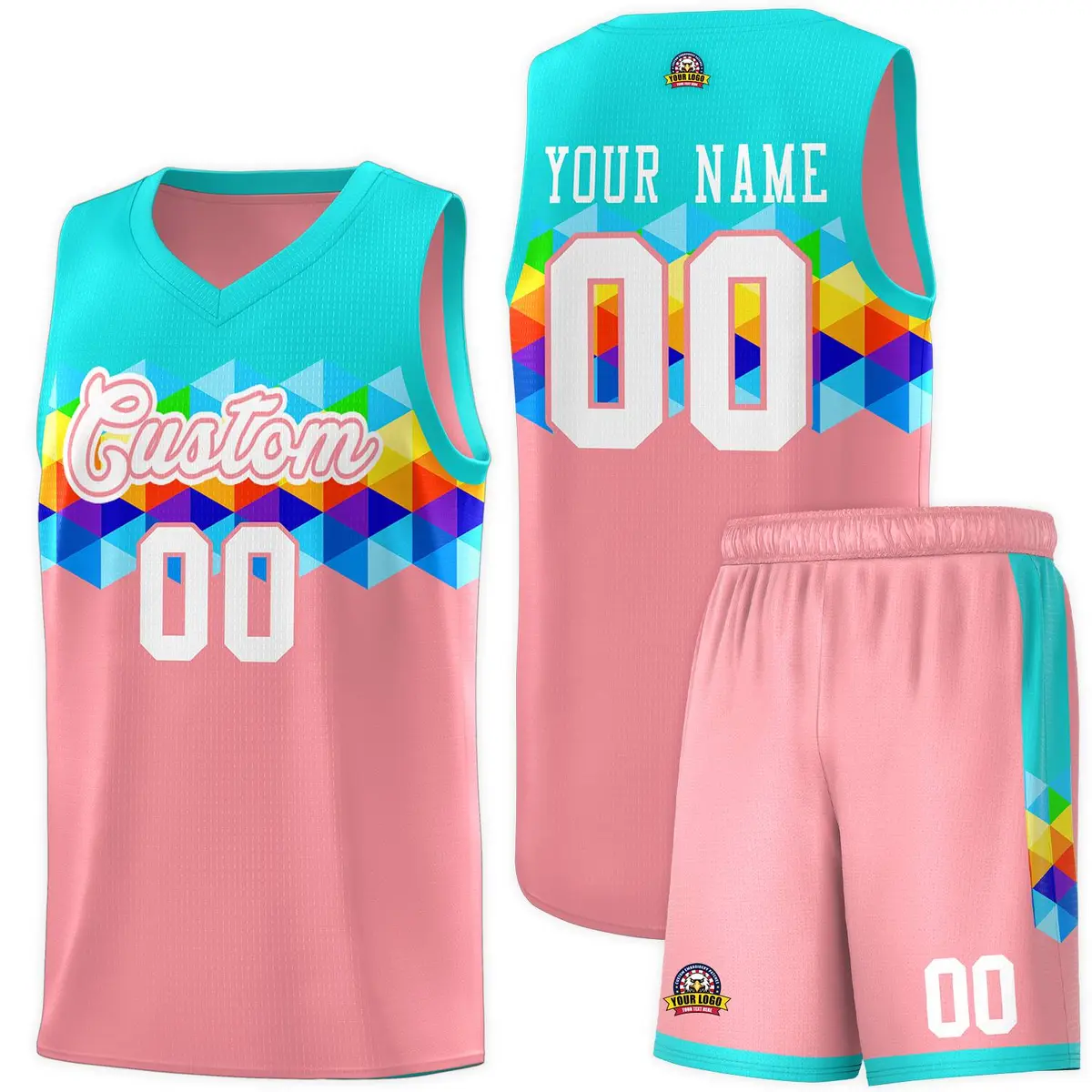 Aqua Pink-White Colorful Basketball Jersey Sets