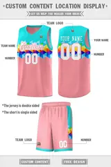 Aqua Pink-White Colorful Basketball Jersey Sets 4