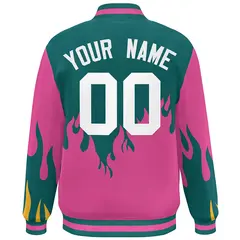 Aqua Pink-White Flame Graffiti Bomber Varsity Full-Snap Jacket 4