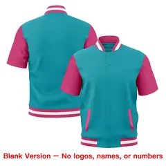 Aqua Pink White Full-Snap Short Sleeve Varsity Jacket 7