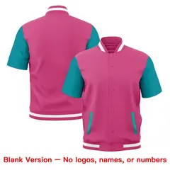 Aqua Pink White Full-Snap Short Sleeve Varsity Jacket 7
