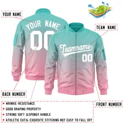Aqua Pink-White Gradient Full-Zip Letterman Bomber Jacket 2