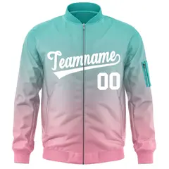 Aqua Pink-White Gradient Full-Zip Letterman Bomber Jacket 3