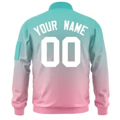 Aqua Pink-White Gradient Full-Zip Letterman Bomber Jacket 4