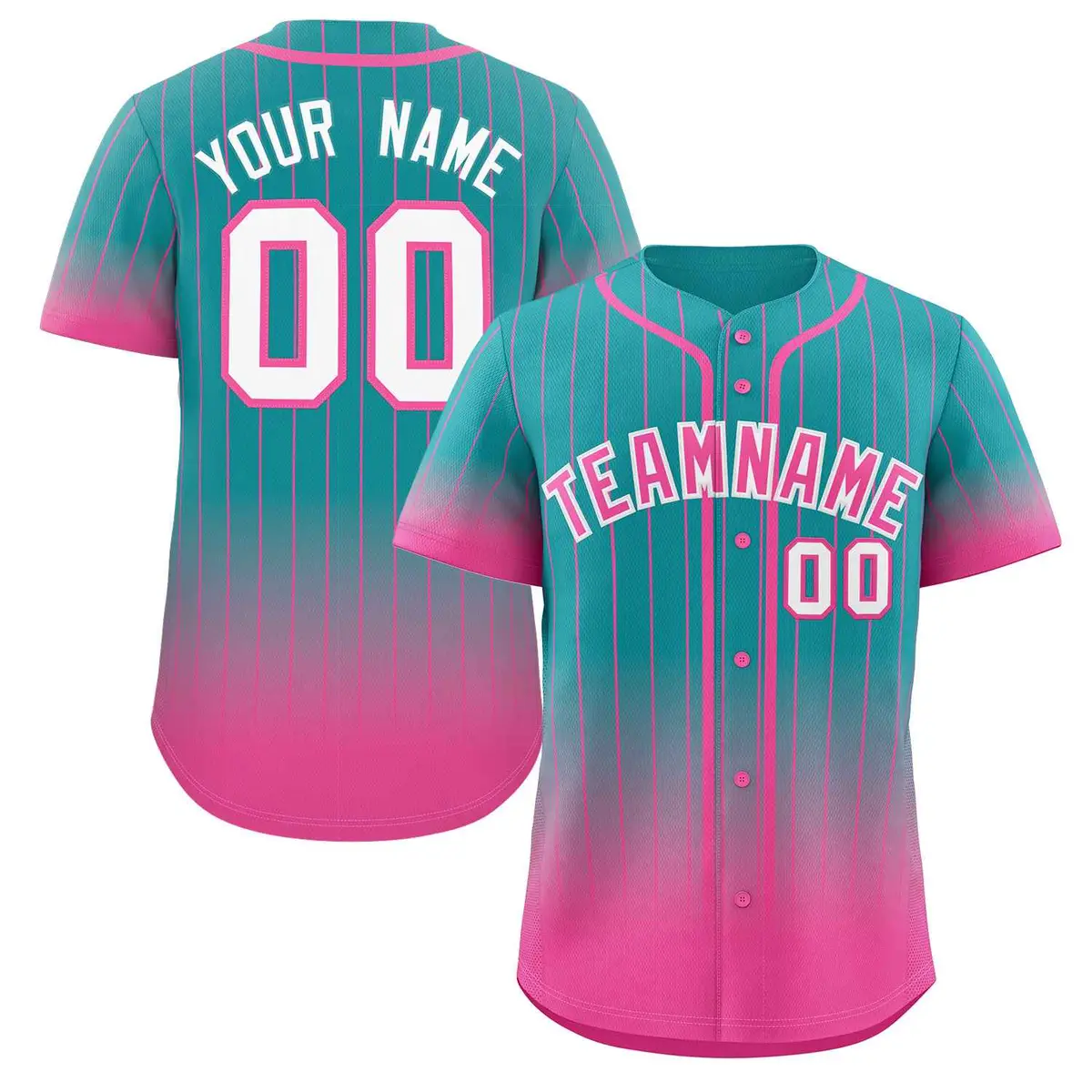 Aqua Pink-White Gradient Stripe Fashion Baseball Jersey