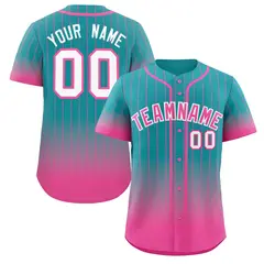 Aqua Pink-White Gradient Stripe Fashion Baseball Jersey