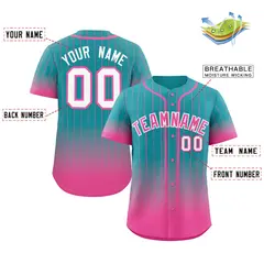 Aqua Pink-White Gradient Stripe Fashion Baseball Jersey 2