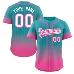 Aqua Pink-White Gradient Stripe Fashion Baseball Jersey