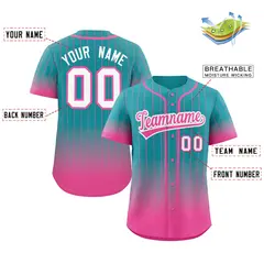Aqua Pink-White Gradient Stripe Fashion Baseball Jersey 2