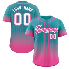 Aqua Pink-White Gradient Stripe Fashion Baseball Jersey