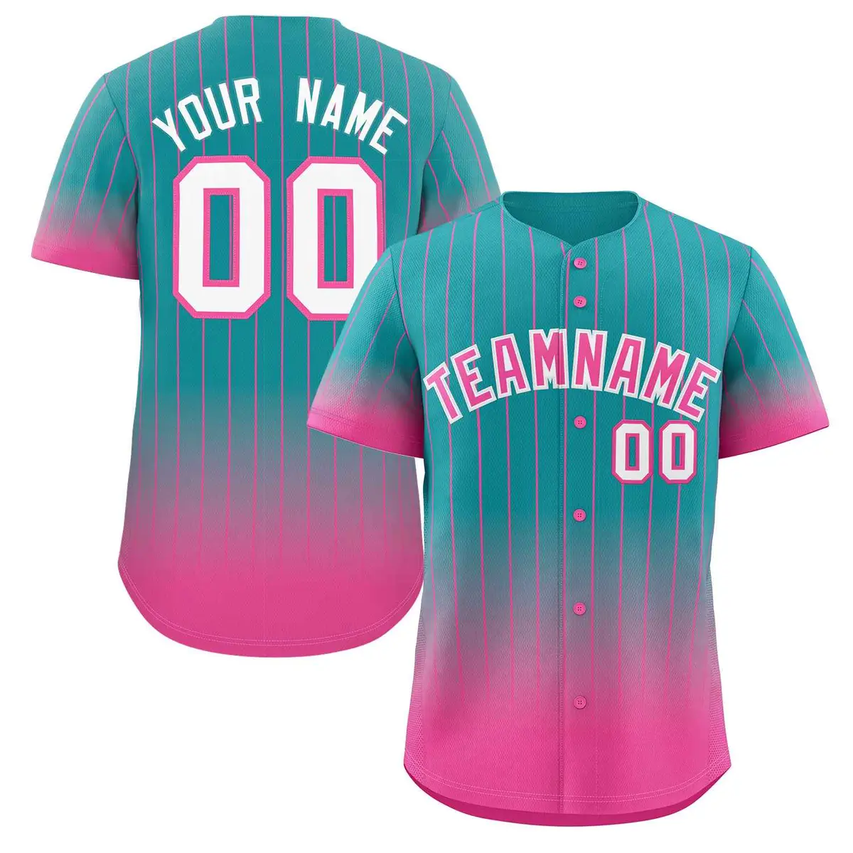 Aqua Pink-White Gradient Stripe Fashion Baseball Jersey
