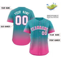 Aqua Pink-White Gradient Stripe Fashion Baseball Jersey 2