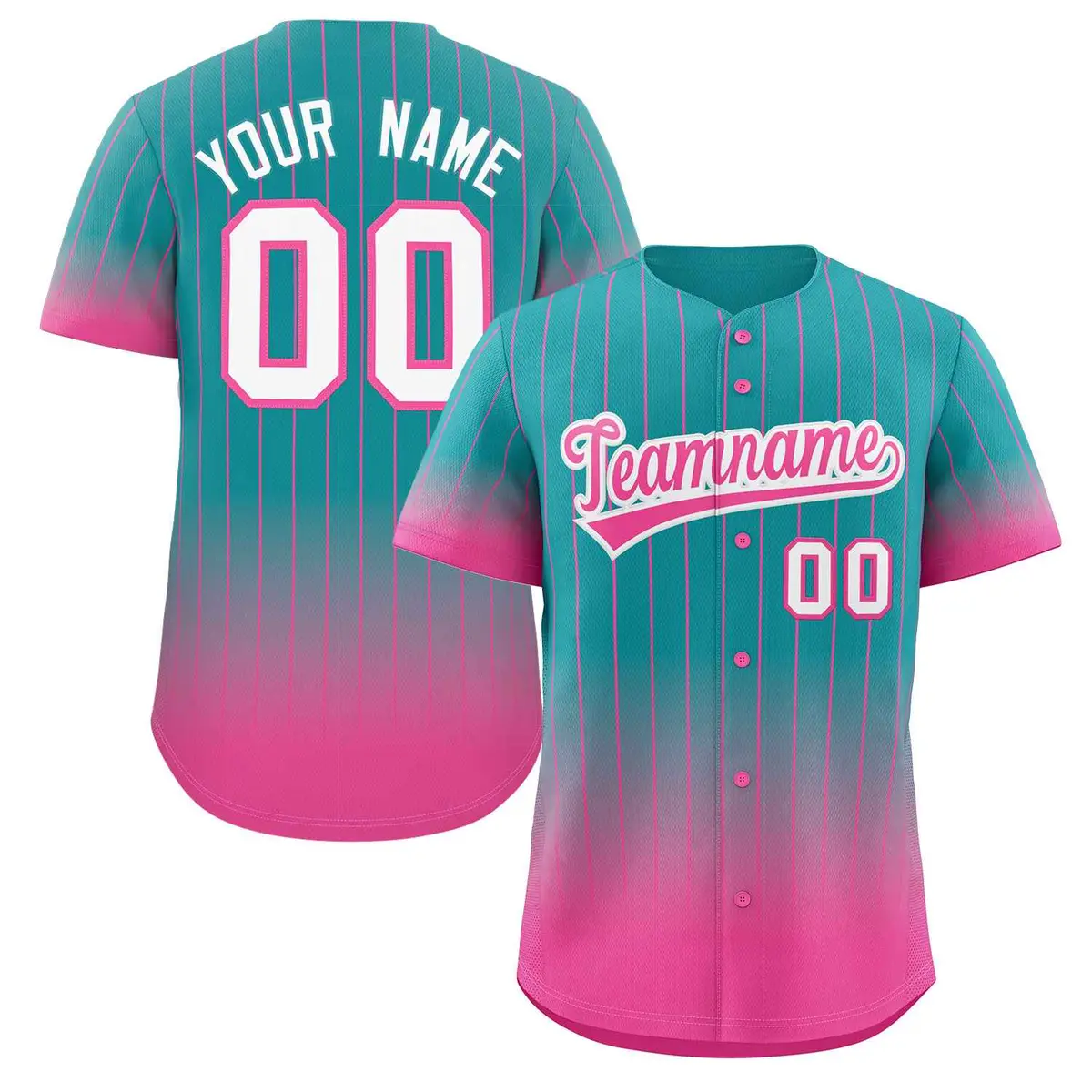 Aqua Pink-White Gradient Stripe Fashion Baseball Jersey