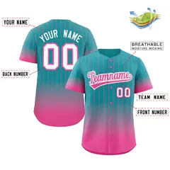 Aqua Pink-White Gradient Stripe Fashion Baseball Jersey 2