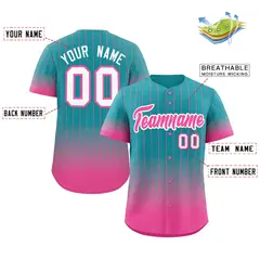 Aqua Pink-White Gradient Stripe Fashion Baseball Jersey 2